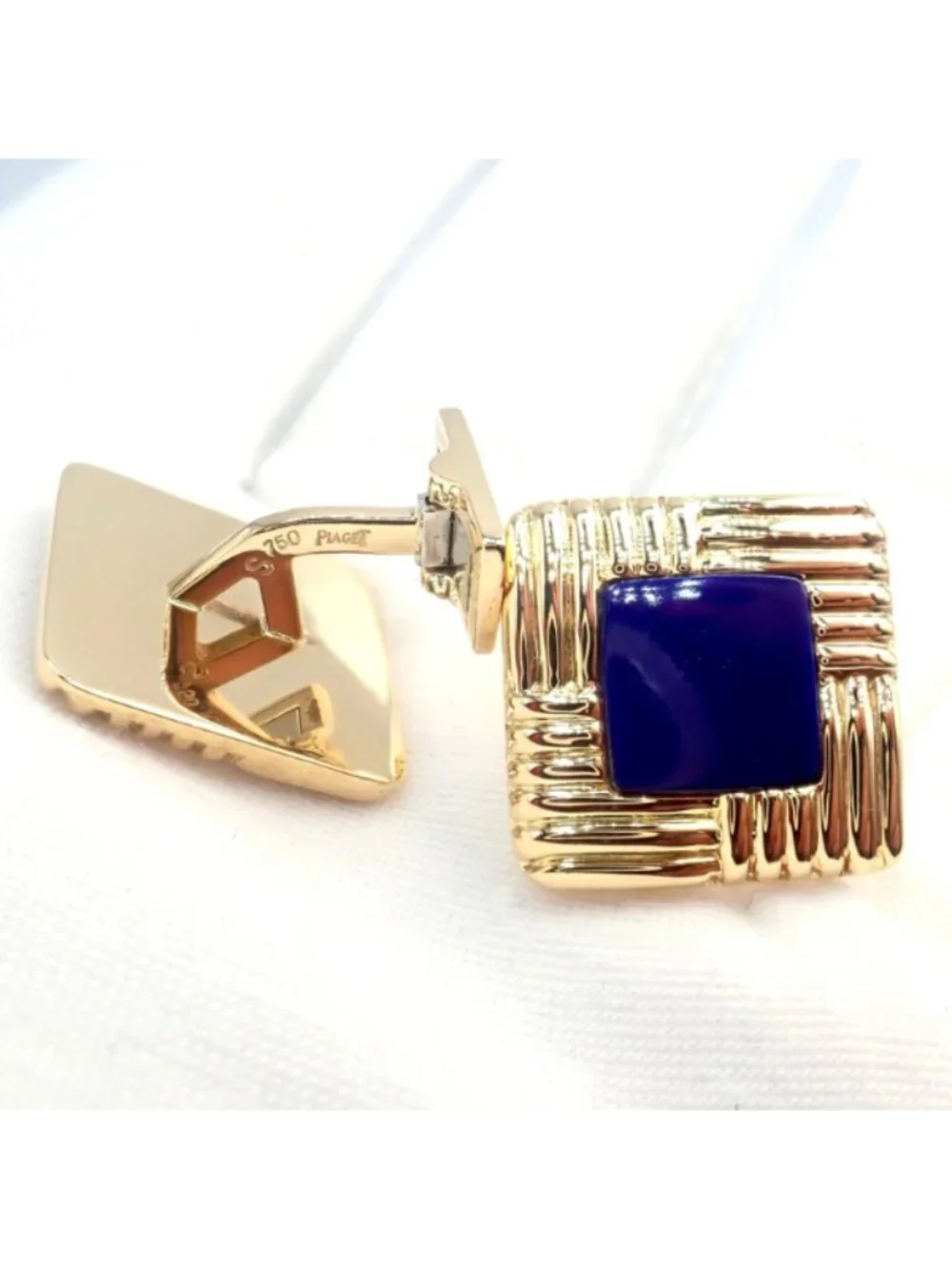Piaget 18k Yellow Gold Large Lapis Lazuli Rope Square Gold Cufflinks